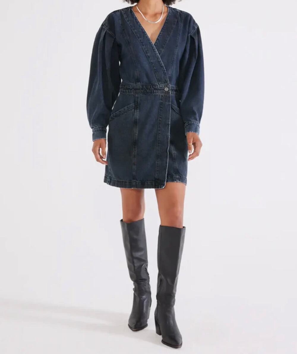 ETICA MIRA DENIM WRAP DRESS Black Lava Size XS New With Tags